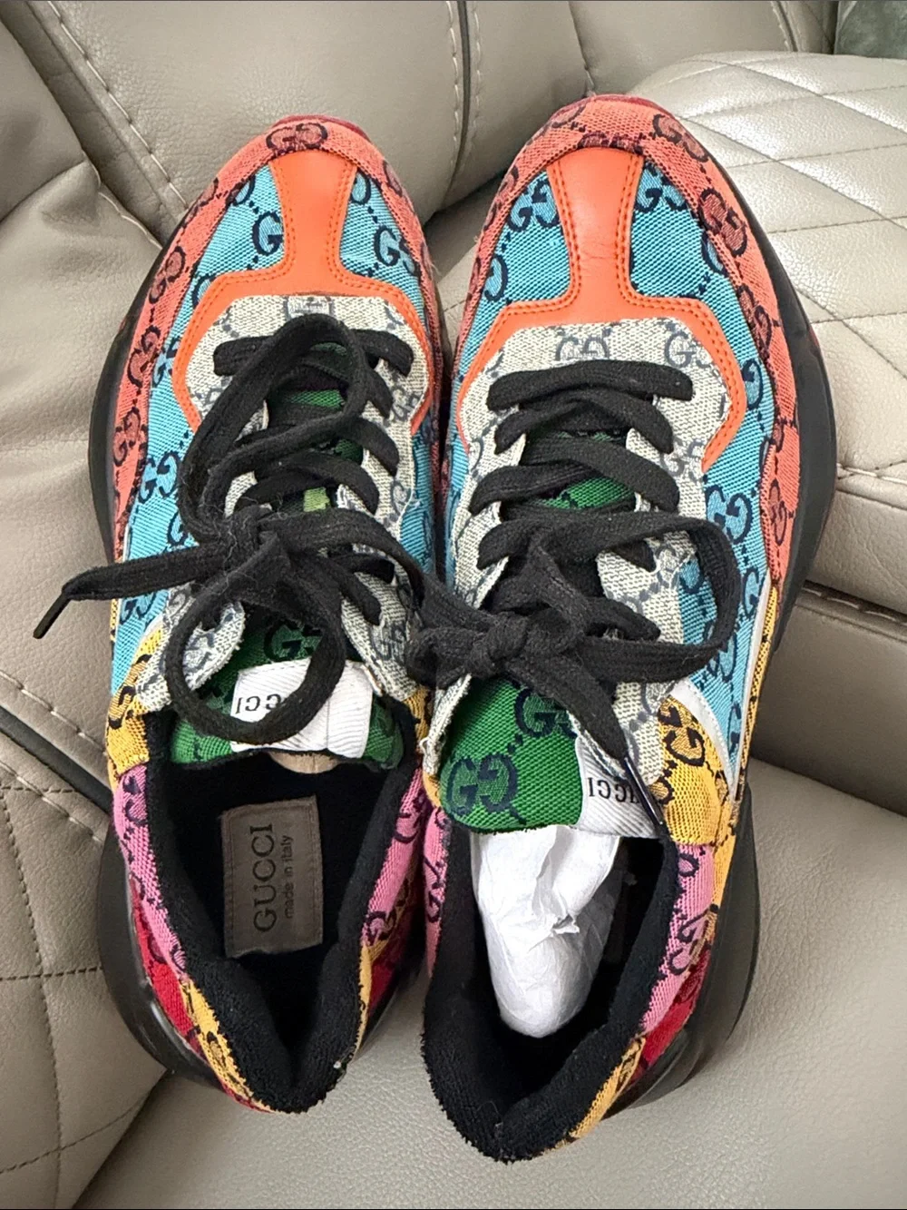 Gucci Men Multicolor GG Canvas & Leather Lace-Up Sneakers